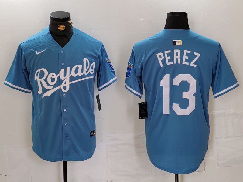 Men Kansas City Royals #13 Perez Blue Light Game 2024 Nike MLB Jersey style 1->cincinnati reds->MLB Jersey